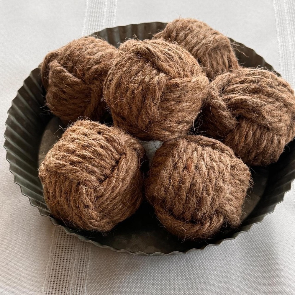 Set of 6 Jute Rope Decorative Balls Rustic Brown Monkey Knot Bowl Fillers 2.5 in